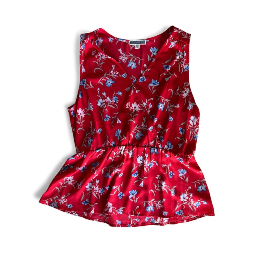 Elegant Red Floral Sleeveless Top